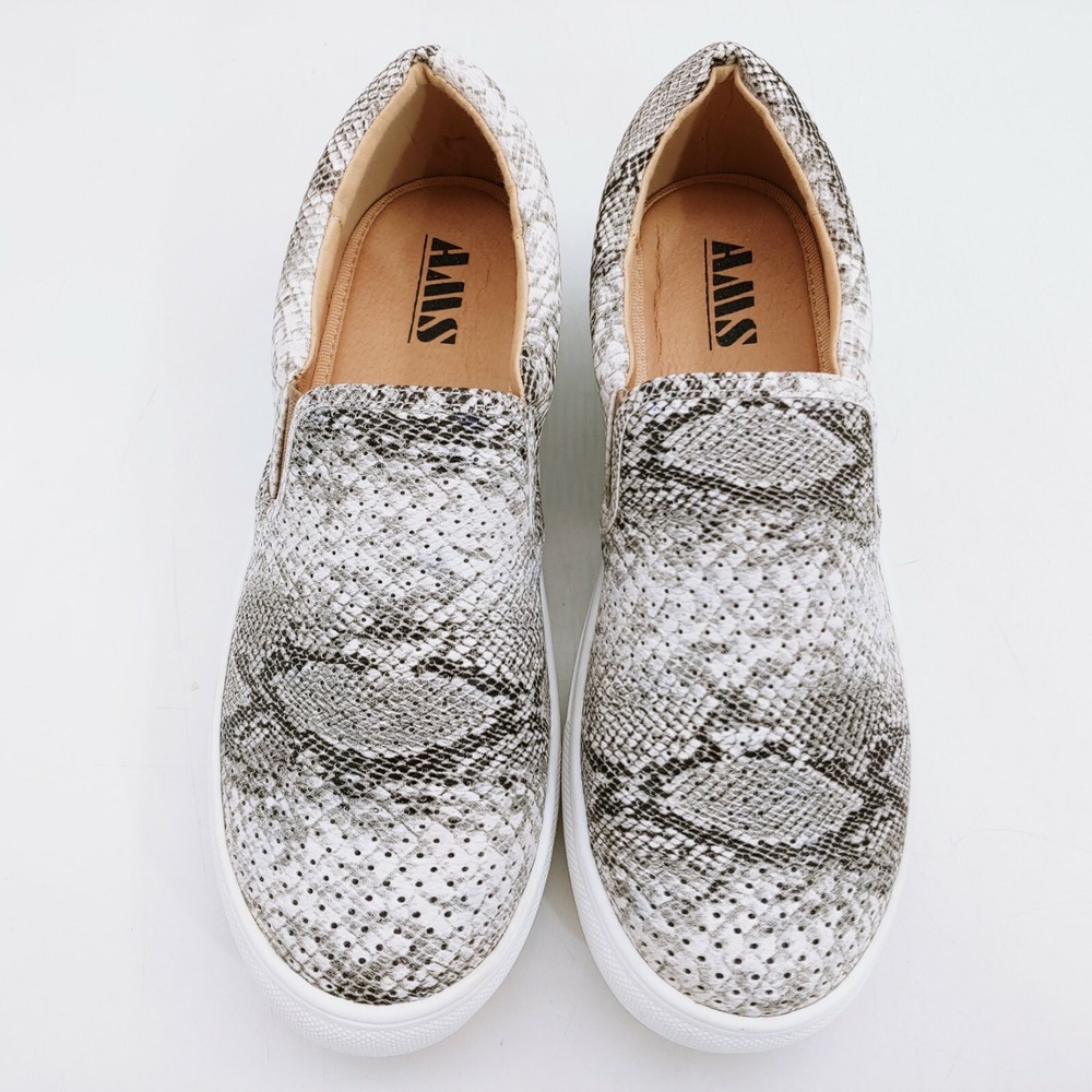 AMS Womens Layla 8 Slip On Sneakers Gray Snake Print Low Top Elastic 6.5 NEW